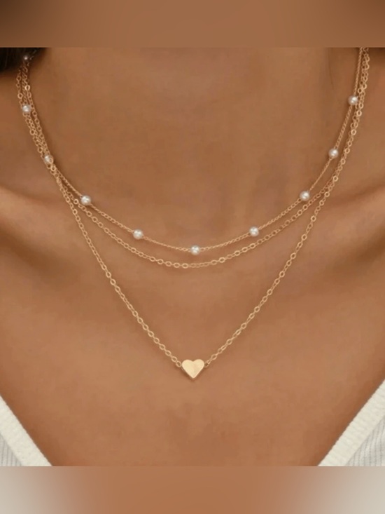 AJN Jewelry - Gold Layered Heart & Pearl Necklace — Delicate Women’s Jewelry